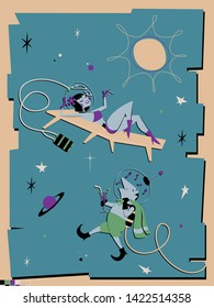  Space Resort Vintage Poster Mid-Century Modern Style, Retro Futurism from the 1950s