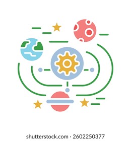Space resource management color flat icon. Vector isolated element. Editable stroke.