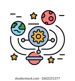 Space resource management color flat icon. Vector isolated element. Editable stroke.