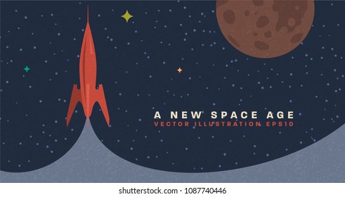 Space retro futuristic abstract background, quantum cosmos exploration and technology vector poster. Minimalistic shapes, stars and lights for science placards, banners and presentations.