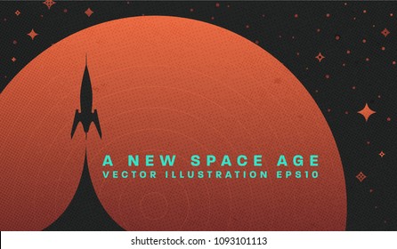 Space retro futuristic abstract background, quantum cosmos exploration and technology vector poster. Minimalistic shapes, stars and lights for science placards, banners and presentations.