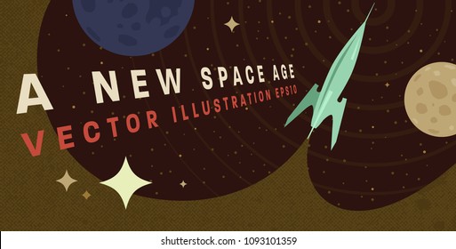 Space retro futuristic abstract background, quantum cosmos exploration and technology vector poster. Minimalistic shapes, stars and lights for science placards, banners and presentations.