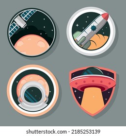 space retro vector icons style