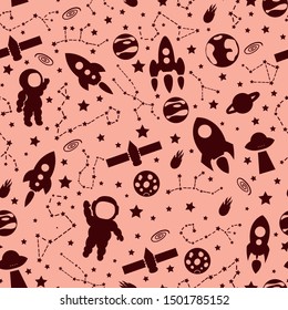 space retro vector seamless pattern. Concept for print, web design, cards, wallpapers