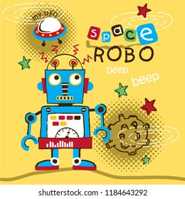 Space Robo Funny Cartoon,vector Illustration