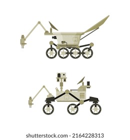 Space roboric rovers. Astronautics and space exploration technologies vector illustration