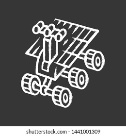 Space robot chalk icon. Moon rover. Moonwalker. Self-propelled machine on remote control. Apparatus for studying planets surface. Space exploration. Isolated vector chalkboard illustration