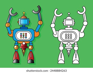 Space robot to color. pagina to have fun coloring. robot flying. Vector illustration in full color 
and black and white.