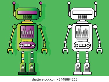 Space robot to color. pagina to have fun coloring. robot flying. Vector illustration in full color 
and black and white.