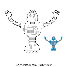 Space Robot coloring book. Cybernetic mechanism with artificial intelligence and human brains.