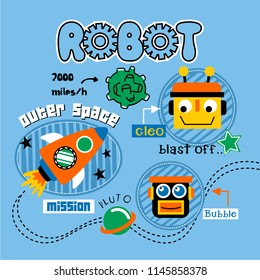 Space Robot Funny Cartoon,vector Illustration