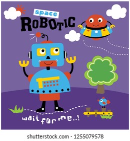 space robot funny cartoon,vector illustration