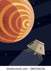 Space robot and mars planet of universe cosmos and futuristic theme Vector illustration