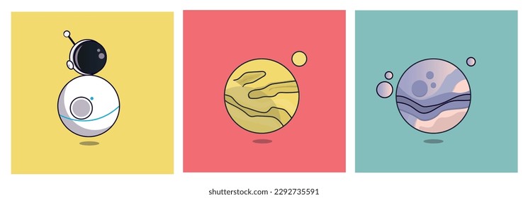 space robot and planets icons
