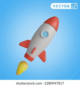 space rocket 3D vector icon set, on a blue background