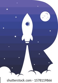 space rocket alpahbet initial theme logo icon sign science technology vector art