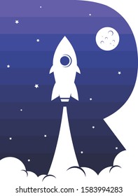 space rocket alpahbet initial theme logo icon sign science technology vector art