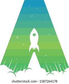 space rocket alpahbet initial theme logo icon sign science technology vector art