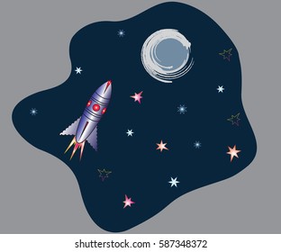 Space rocket among the stars in the night sky