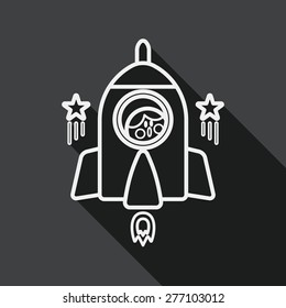 Space rocket and astronaut flat icon with long shadow, line icon