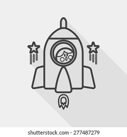 Space rocket and astronaut flat icon with long shadow, line icon