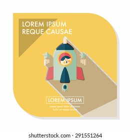 Space rocket and astronaut flat icon with long shadow,eps10