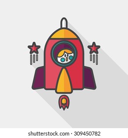 Space rocket and astronaut flat icon with long shadow, eps10