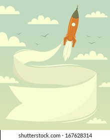 Space rocket with banner. Vector illustration. 