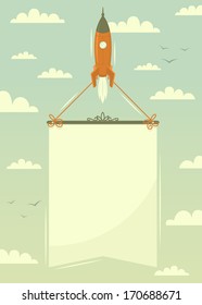 Space rocket with banner. Vector illustration. 