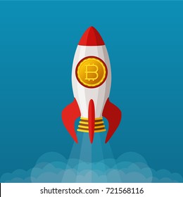 Space rocket with bitcoin startup vector concept in flat style