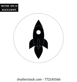 Space rocket black and white flat icon. Vector Illustration.
