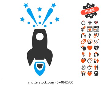 Space Rocket Boom icon with bonus dating pictograph collection. Vector illustration style is flat iconic symbols for web design, app user interfaces.