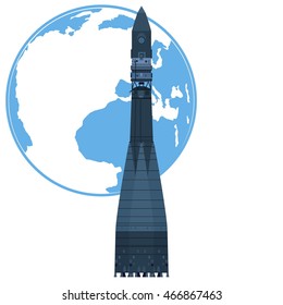 Space rocket carrier on the background of the Earth. The illustration on a white background.