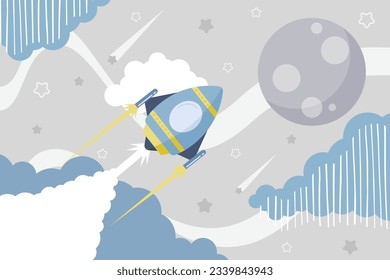 space rocket cartoon kids wallpaper