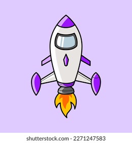 Raumrakete mit Cartoon-Stil. Vektorgrafik der Weltraummission