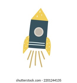 cohete espacial, vector de cosmos infantil Ilustración escandinava sobre fondo blanco para pegatinas, impresiones, afiches
