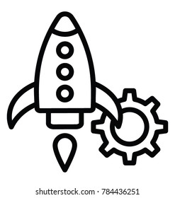 A space rocket and a cogwheel symbolising startup management
