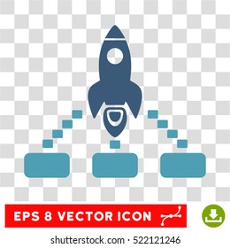 Space Rocket Collaboration EPS vector pictogram. Illustration style is flat iconic bicolor cyan and blue symbol on white background.