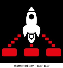 Space Rocket Collaboration vector icon. Style is bicolor flat icon symbol, red and white colors, black background.
