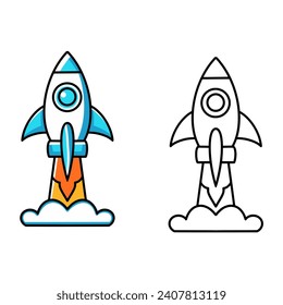  space rocket, colorful rocket on white background.	