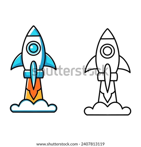  space rocket, colorful rocket on white background.	
