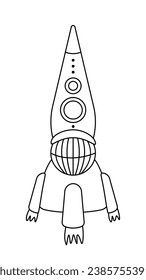 Raumrakete. Farbseite. Schwarz-Weiß-Rakete. Färben Sie mich. Einzige Vektorgrafik-Pen