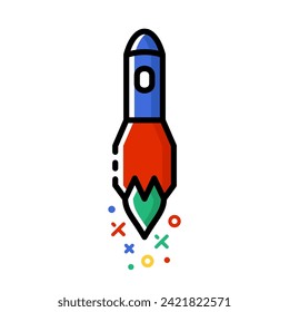 Space rocket colourful vector illustration. Space exploration icon.