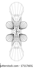 Space rocket concept outline. Vector rendering of 3d. Wire-frame style. The layers of visible and invisible lines are separated