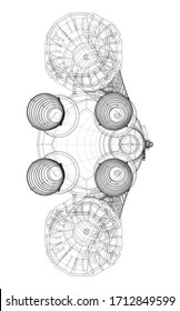 Space rocket concept outline. Vector rendering of 3d. Wire-frame style. The layers of visible and invisible lines are separated