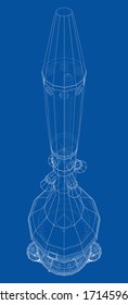 Space rocket concept outline. Vector rendering of 3d. Wire-frame style. The layers of visible and invisible lines are separated
