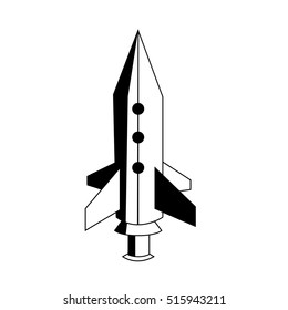 Space rocket contour. Black and white silhouette. Vector illustration