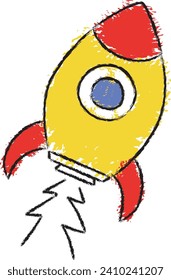 Cohetes espaciales en estilo doodle, ilustración vectorial de estilo crayon