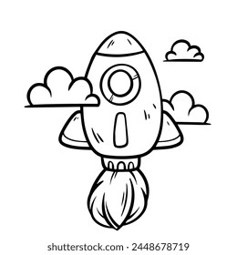 Space-Raketen-Zeichnung Es ist ein Bild von Linien auf einem weißen Hintergrund.