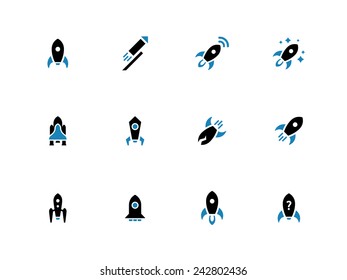 Space rocket duotone icons on white background. Vector illustration.